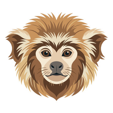 Stylized Monkey Face Illustration, Brown and Tan Fur, White Background