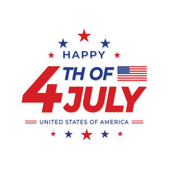 Fototapeta premium Celebration of happy fourth of July typography style design for poster or greeting card design on white background