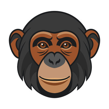 Chimpanzee face illustration, primate portrait, ape head graphic