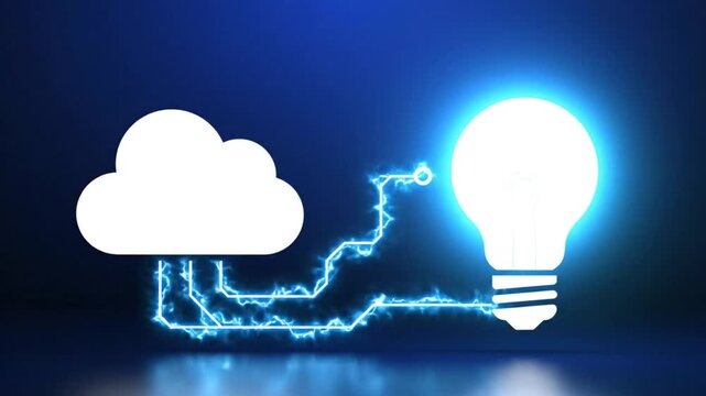 Connecting the Cloud with Ideas:  An Animated Illustration of a Lightbulb and Cloud Symbol for Innovation