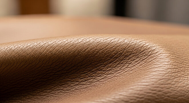 Macro photography of sustainable bio material leather showing natural earthy patterns for modern clothing industry catalogs