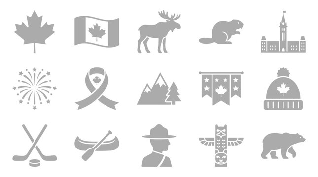 Collection of Canadian Icons and Symbols Representing National Identity and Culture.