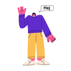Colorful flat vector retro featuring diverse characters waving and greeting in languages say Hi. For language learning, communication, website, poster, global community, international © NUR