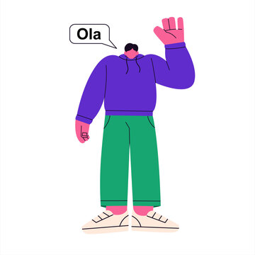 Colorful flat vector retro featuring diverse characters waving and greeting in languages say Hi. For language learning, communication, website, poster, global community, international