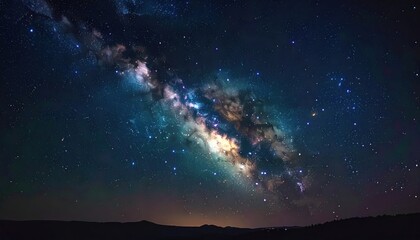 Fototapeta premium blue night sky milky way and star on dark background.