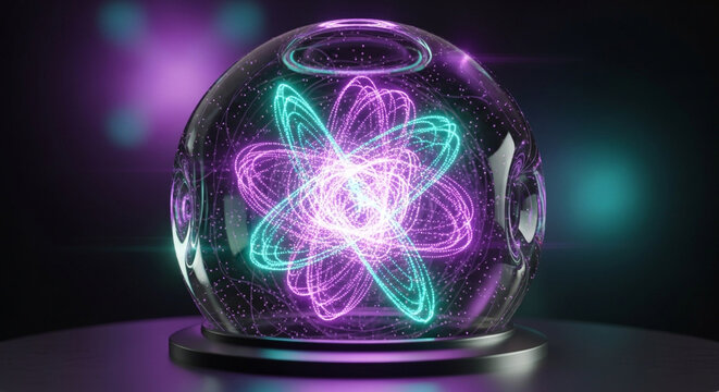 Modern digital energy simulation showing trapped neon purple particles for tech conscious corporate advertising catalogs