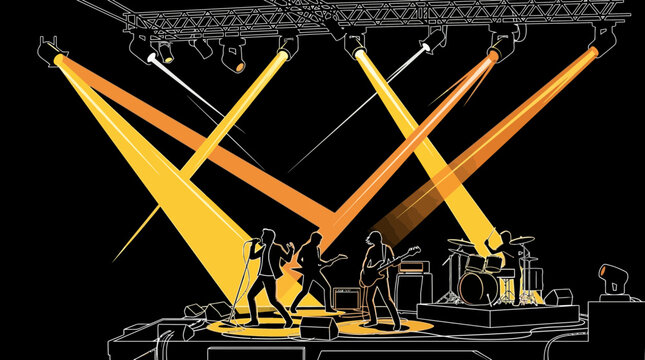 A rock band performing on stage under bright spotlights.