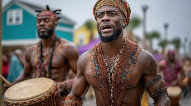 Juneteenth festival drummer African man traditional clothing