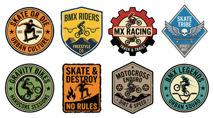 Fototapeta premium Collection of retro style badges and emblems for extreme sports like skateboarding and motocross