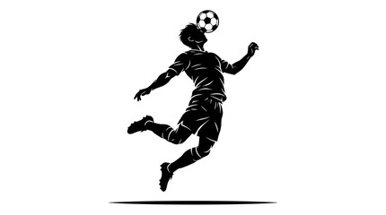 Fototapeta premium Silhouette of a soccer player heading the ball during a match on a white background