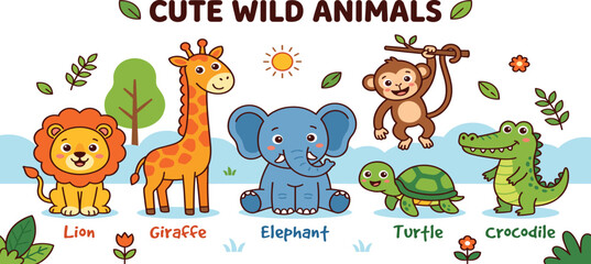 Obraz premium Cute wild animals peeking out vector illustration set featuring twelve animal characters. Includes giraffe, elephant, tiger, lion, rabbit, fox, raccoon, squirrel, bear, zebra, monkey, and deer.