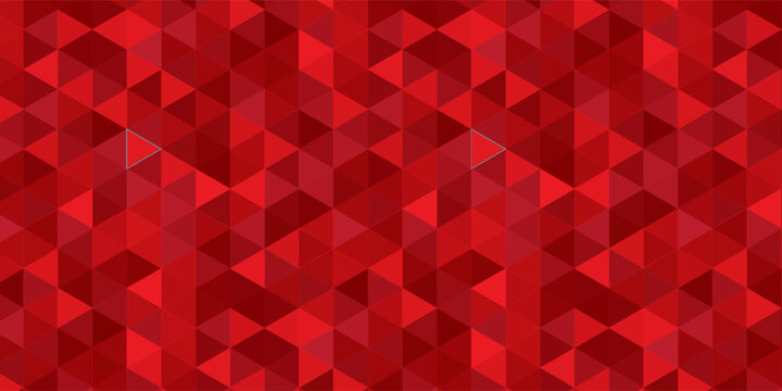 Abstract horizontal banner or background of small triangles in red colors.