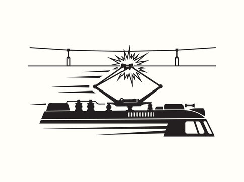 Dynamic train engine silhouette design with bright energy flash lines for professional engineering firm portfolio display backdrops