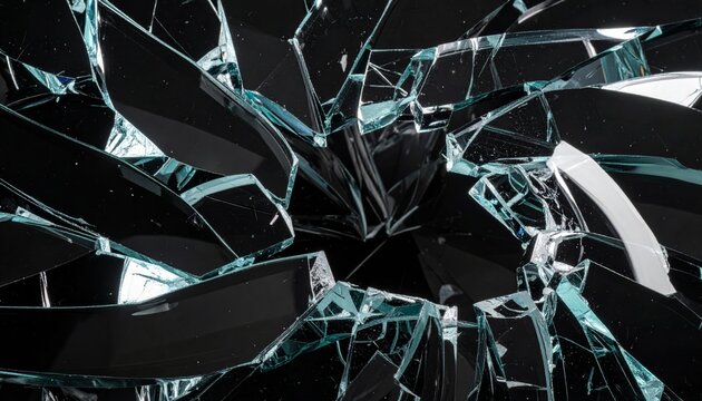 Shattered glass with sharp fragments.