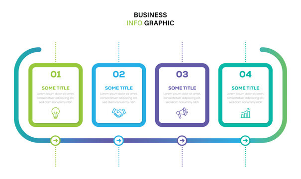 Infographic design template with creative concept, marketing and success element. 4 steps process infographic timeline with square cards and outer frame line.  vector illustration.
