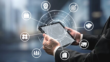 Fototapeta premium B2B strategy and technology transforming business-to-business operations, optimizing communication, and enhancing market efficiency with digital B2B tools and innovation. Spire
