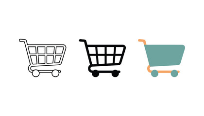 Shopping cart icon set in outline solid and flat design styles representing retail e-commerce and grocery store purchasing © TARU STOCKPLC