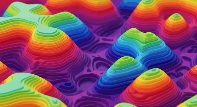 Vibrant rainbow 3D topographic terrain map abstract background