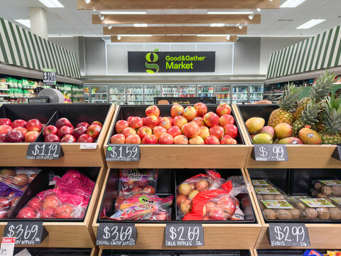 Walled Lake, Michigan, USA - May 2, 2026 : Target retails store grocery produce section featuring fresh fruits and vegetables.