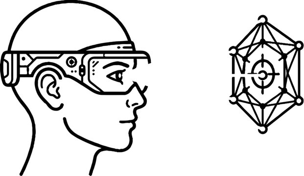 Human profile wearing smart augmented reality visor with hud display