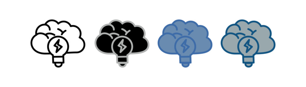 
brainstorm icon set multiple style collection with brain and light bulb design