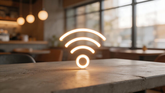 Luminous wifi symbol on table ideal for sleek commercial backgrounds and title sequences