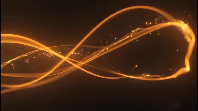 Abstract swirling golden light trails against a dark background