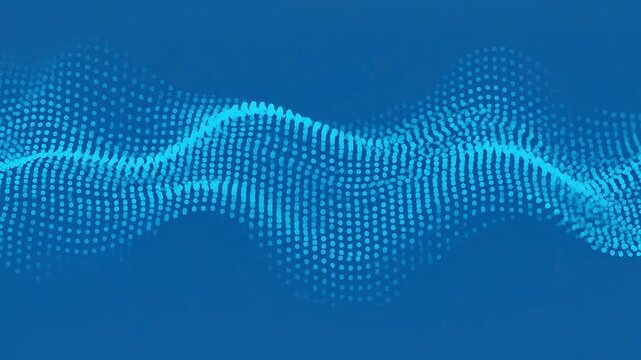 Abstract blue wave pattern formed by glowing digital dots on a dark background