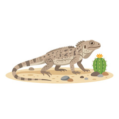 Fototapeta premium Desert lizard and cactus illustration