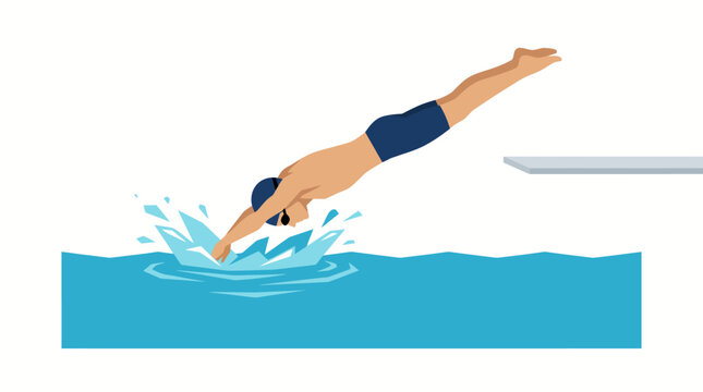 Male diver plunging into water from springboard