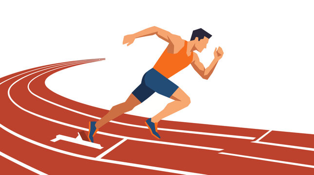 Male athlete exploding out of starting blocks on track