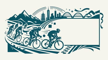 Naklejka premium Group of professional cyclists racing in a dynamic outdoor competition.