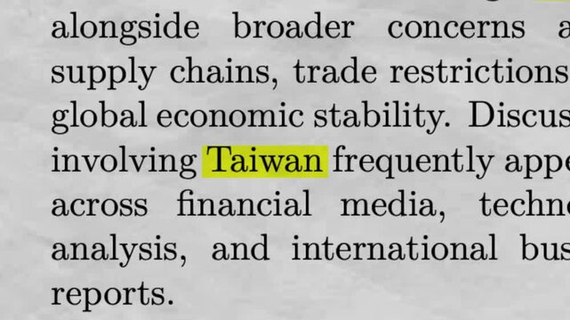Taiwan Highlighted in Newspaper Article Geopolitics and Asia Pacific Tension Concept