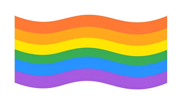 A vibrant, curved flag comprised of six horizontal stripes in a spectrum of colors red, orange, yellow, green, blue, and purple