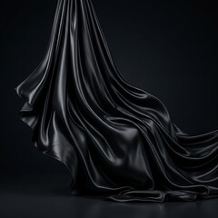 Fototapeta premium Midnight Black Silk Satin Fabric Texture Luxury Fashion Textile Background 