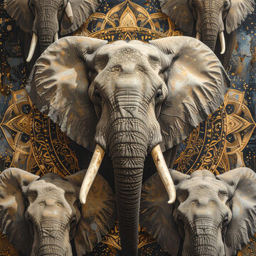 Elephant herd abstract art
