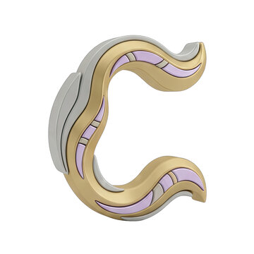 3D Render of a Stylized Letter C with Gold, Silver, and Lavender Inlays