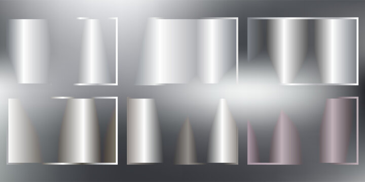 A set of dark silver and black metallic gradients on a black background. Metallic gradient effects for the design of text and bulletin boards, infographics. Metal banner. Vector illustration.