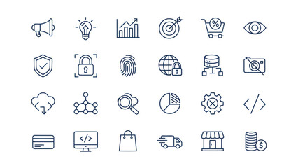 Fototapeta premium Global research icons showing people analyzing earth data with magnifying glass and clouds