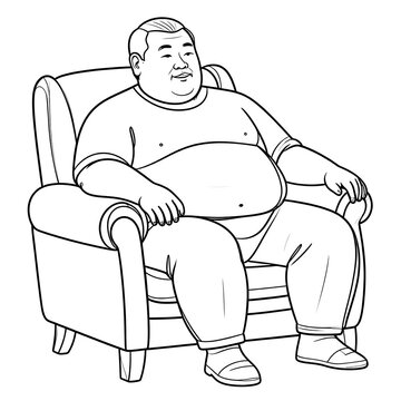Overweight man sitting on chair laughing.