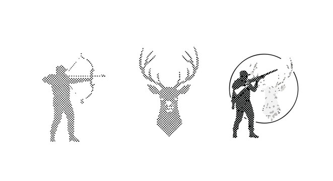 Deer antlers and geometric nature crest in stippled style