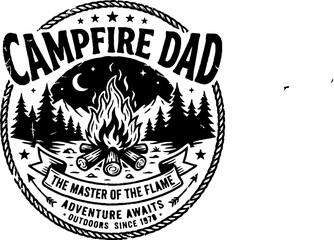 Fototapeta premium Vintage campfire dad outdoor adventure badge
