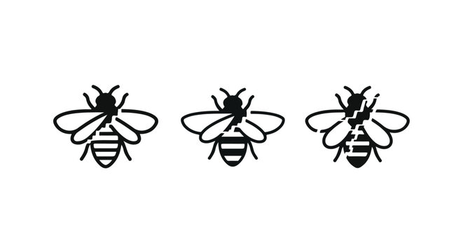 Honeybees flying in a line against a white background