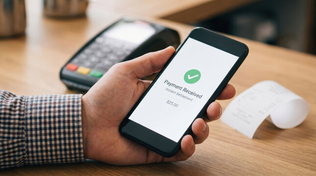 Instant nfc payment smartphone screen in hand