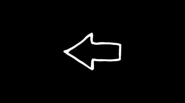 Hand drawn direction icon abstract animation, left direction icon with hand stroke on alpha background
