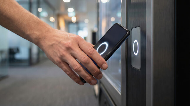 Instant nfc payment smartphone at modern office machine