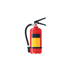 Obraz premium Red fire extinguisher with pressure gauge and black hose