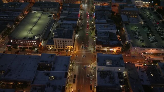 Night Downtown Pasadena California Drone Aerial View