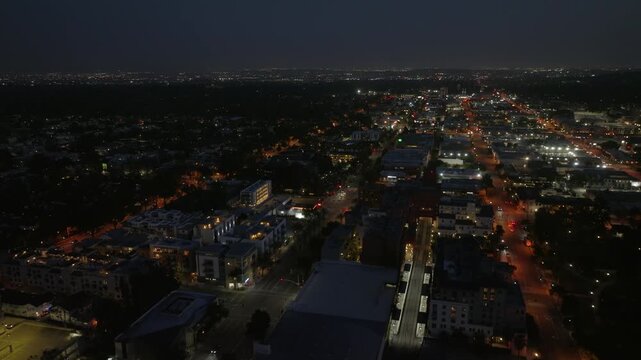 Night Downtown Pasadena California Drone Aerial View