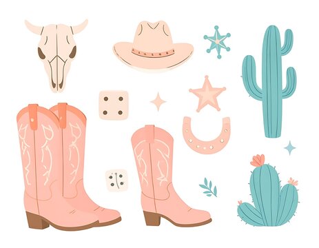 Western themed cowboy boot icons set.